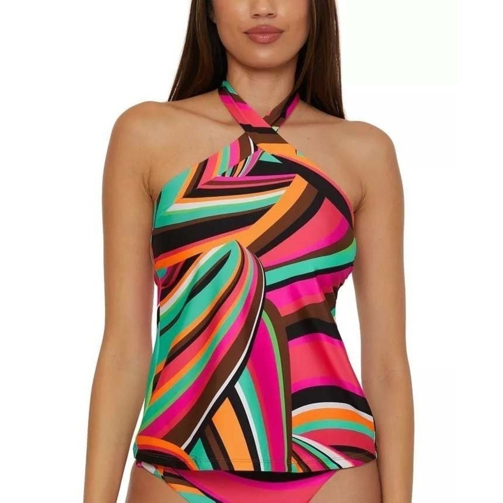 Trina Turk Vibrant Tankini Top Size 4 Reversible Halter Psychedelic Retro NWT